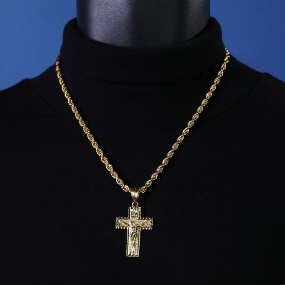 14k Gold Jesus Pendant + Necklace - Picture 5 of 5